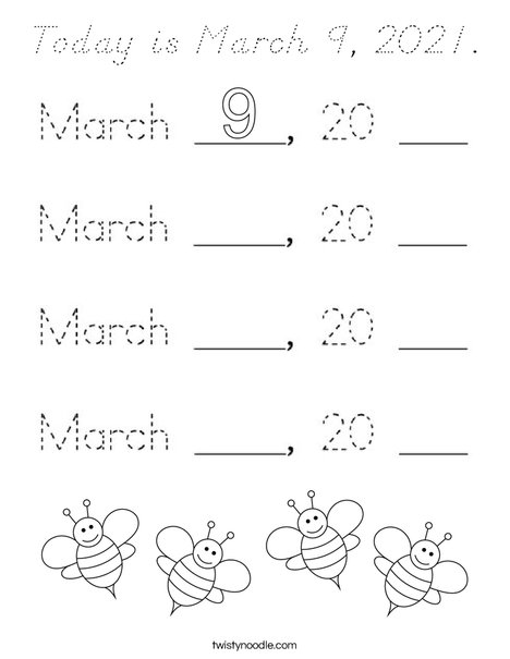 Today is March 9, 2020. Coloring Page
