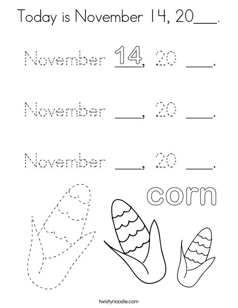 Today is November 14, 20___. Coloring Page