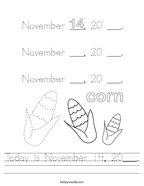 Today is November 14, 20___ Handwriting Sheet