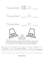 Today is November 15, 20___ Handwriting Sheet