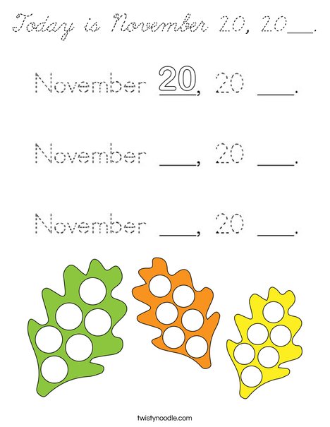 Today is November 20, 20___. Coloring Page