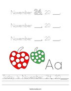 Today is November 24, 20___ Handwriting Sheet