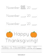 Today is November 25, 20___ Handwriting Sheet