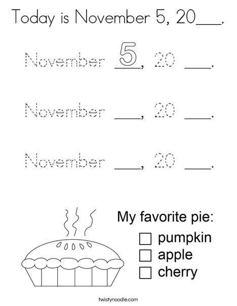 Today is November 5, 20___. Coloring Page