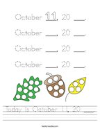 Today is October 11, 20 ___ Handwriting Sheet