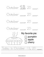 Today is October 13, 20 ___ Handwriting Sheet