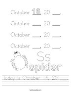 Today is October 16, 20 ___ Handwriting Sheet