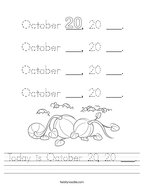 Today is October 20, 20 ___ Handwriting Sheet