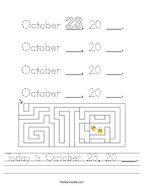 Today is October 23, 20 ___ Handwriting Sheet