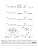 Today is October 26, 20 ___ Handwriting Sheet