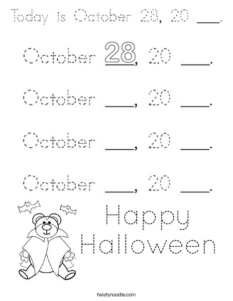 Today is October 28, 20 ___. Coloring Page