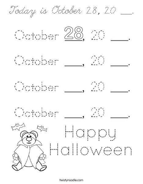 Today is October 28, 20 ___. Coloring Page