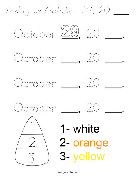 Today is October 29, 20 ___. Coloring Page