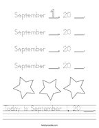 Today is September 1, 20 ___ Handwriting Sheet