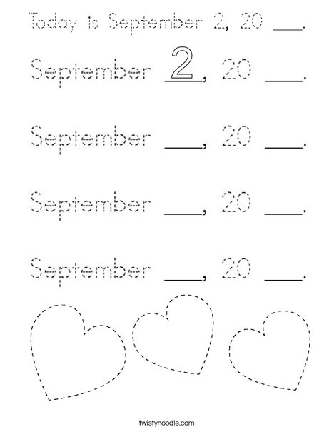 Today is September 2, 20 ___. Coloring Page