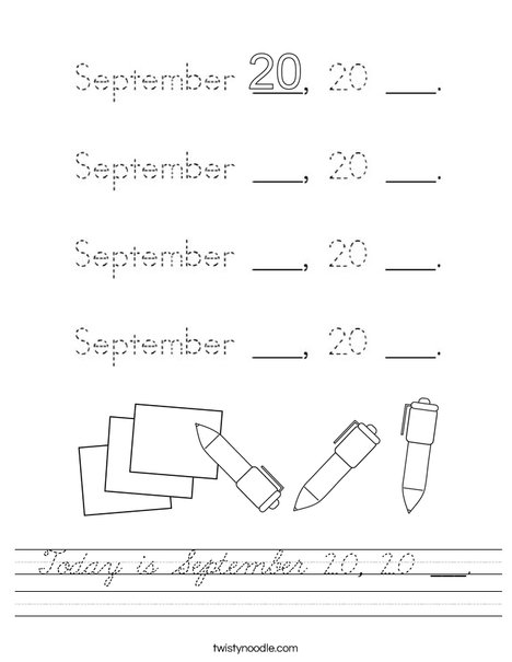 Today is September 20, 20 ___. Worksheet