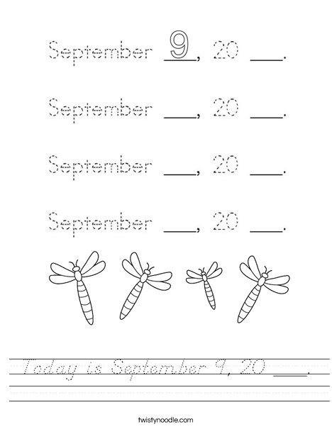 Today is September 9, 20 ___. Worksheet