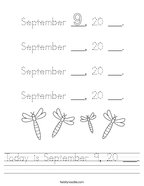 Today is September 9, 20 ___ Handwriting Sheet