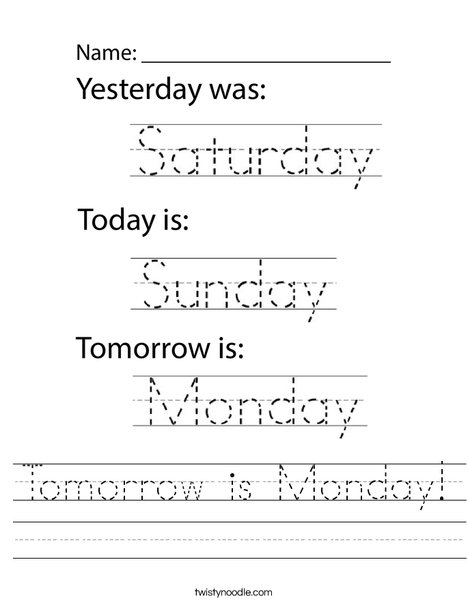 Tomorrow is Monday! Worksheet