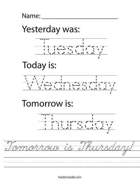 Tomorrow is Thursday! Worksheet