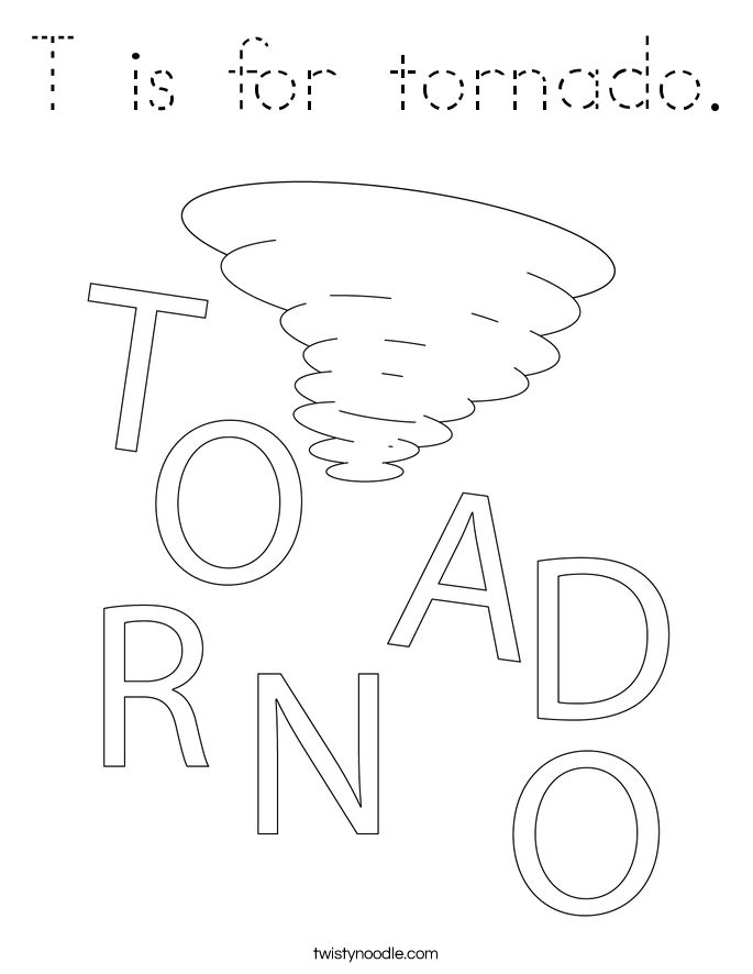 T is for tornado. Coloring Page