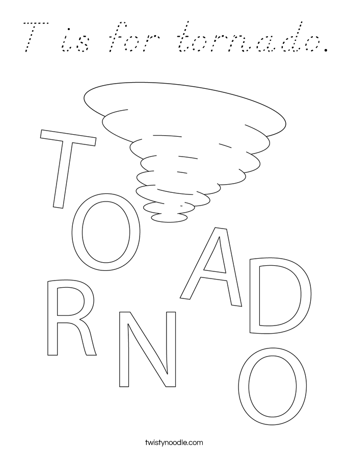 T is for tornado. Coloring Page