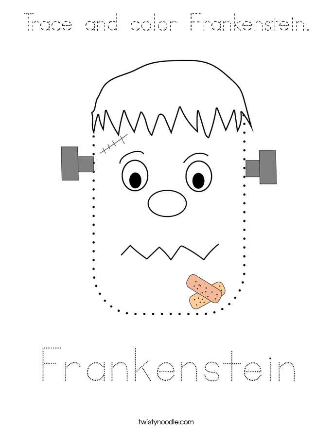 Trace and color Frankenstein. Coloring Page