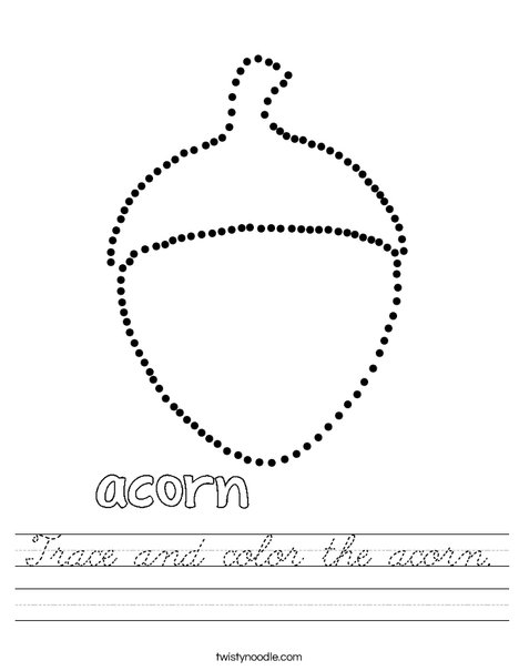 Trace and color the acorn. Worksheet