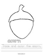 Trace and color the acorn Handwriting Sheet