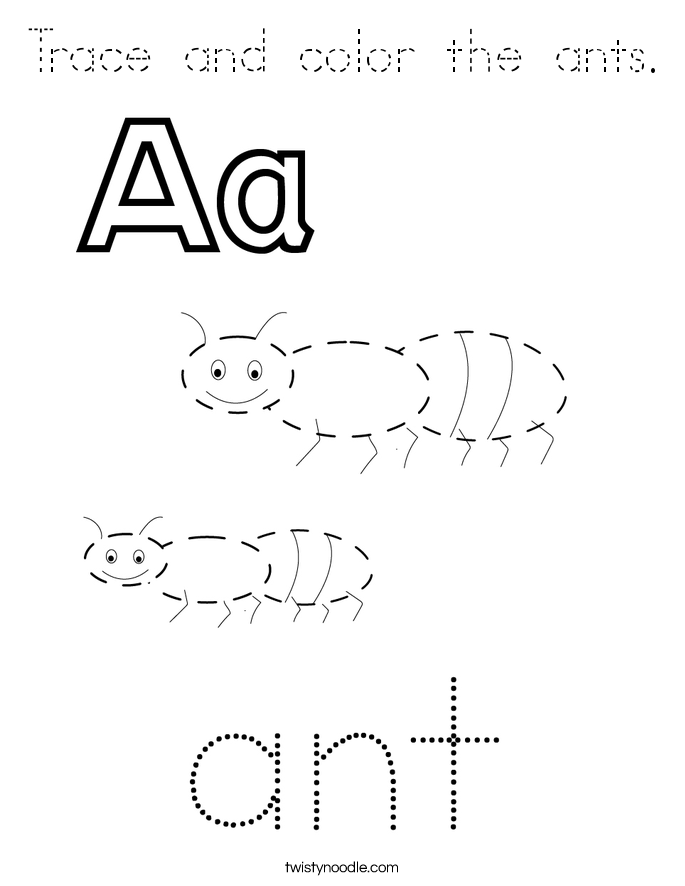 Trace and color the ants. Coloring Page