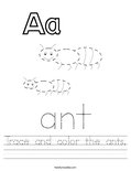 Trace and color the ants. Worksheet