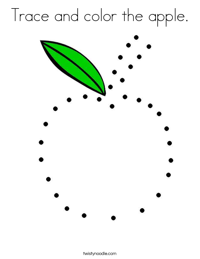 Trace and color the apple. Coloring Page