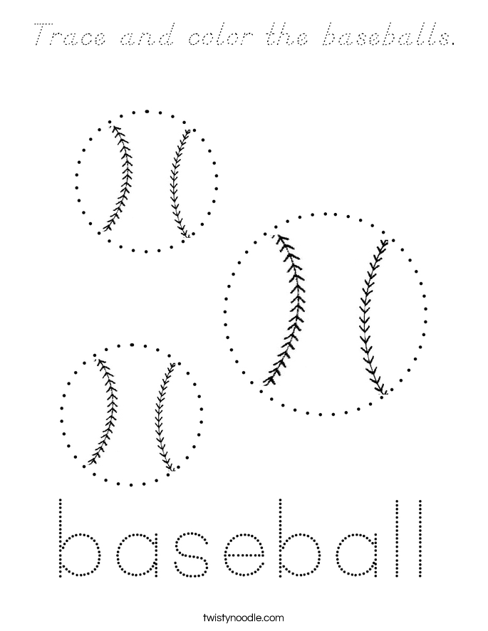 Trace and color the baseballs. Coloring Page