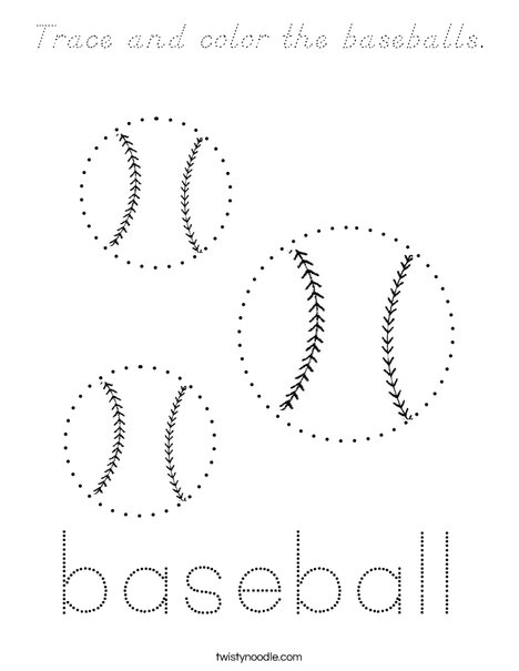 Trace and color the baseballs. Coloring Page