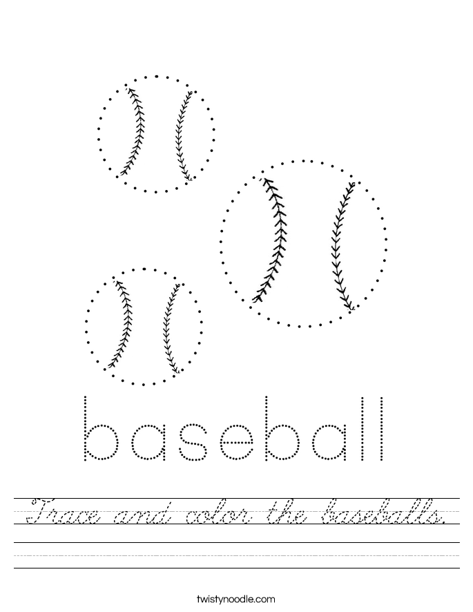 Trace and color the baseballs. Worksheet