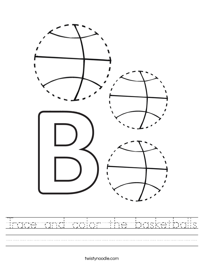 Trace and color the basketballs Worksheet