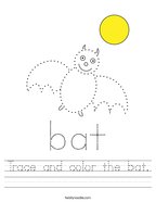 Trace and color the bat Handwriting Sheet