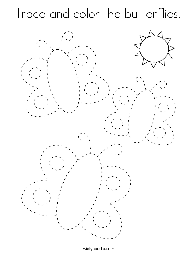 Trace and color the butterflies. Coloring Page