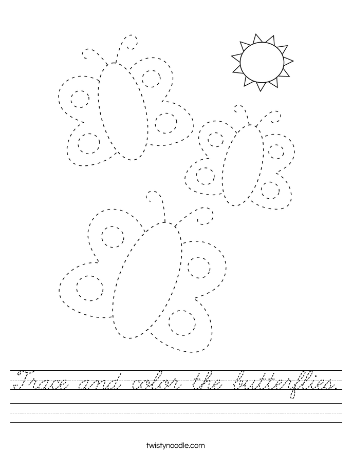 Trace and color the butterflies. Worksheet