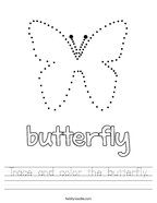 Trace and color the butterfly Handwriting Sheet
