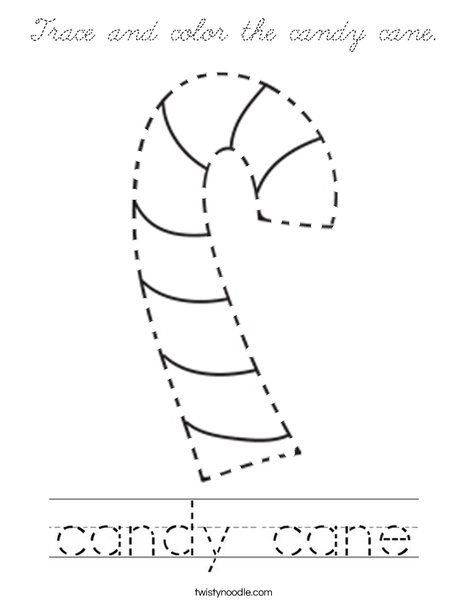 Trace and color the candy cane. Coloring Page
