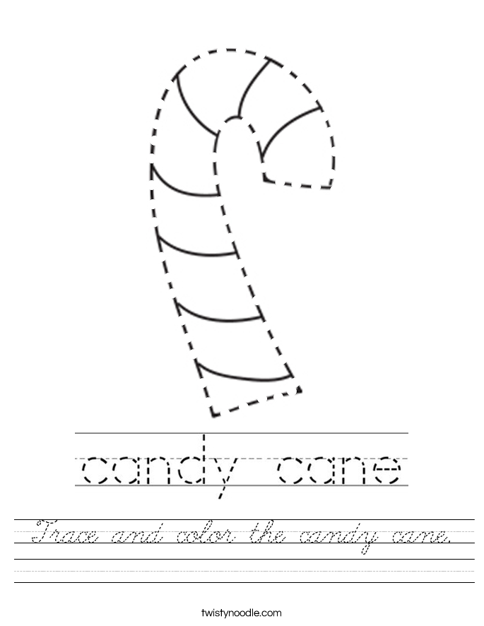 Trace and color the candy cane. Worksheet