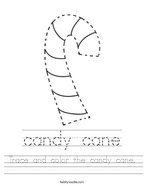 Trace and color the candy cane Handwriting Sheet