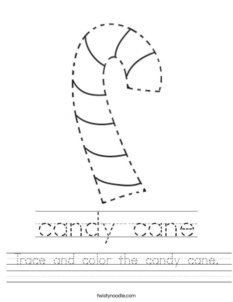 Trace and color the candy cane. Worksheet