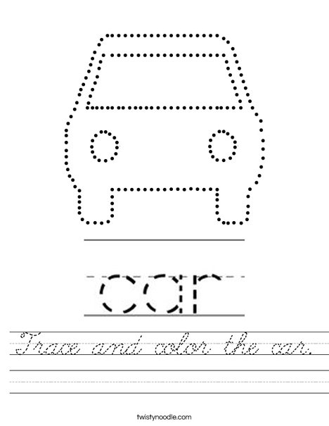 Trace and color the car. Worksheet