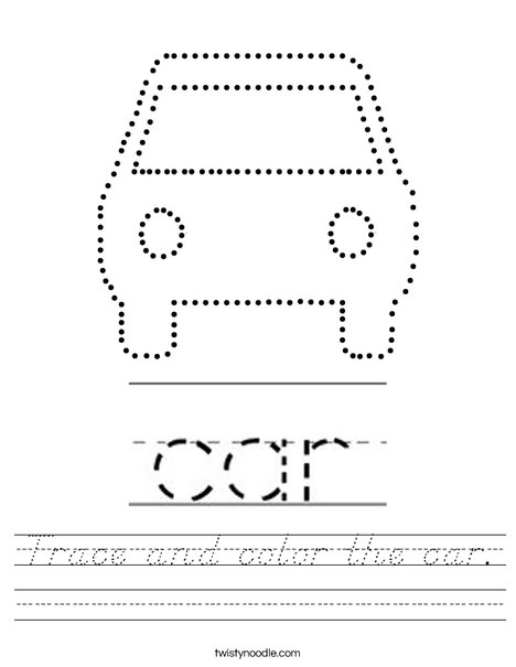 Trace and color the car. Worksheet