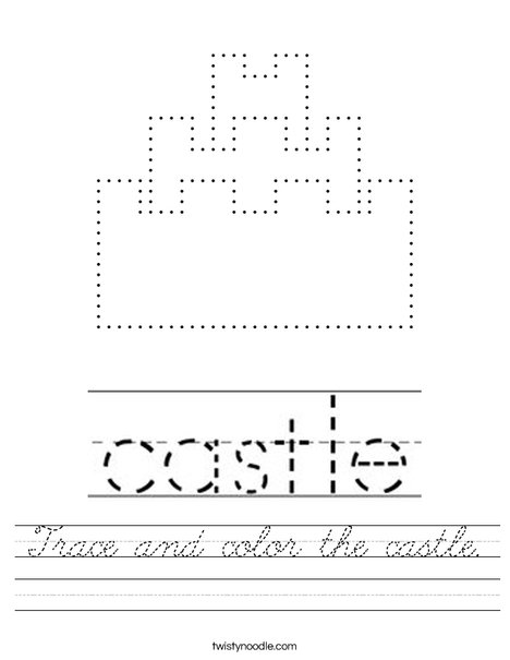 Trace and color the castle. Worksheet