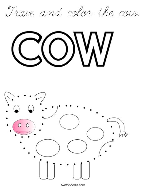 Trace and color the cow. Coloring Page