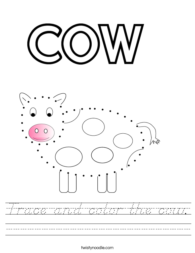Trace and color the cow. Worksheet