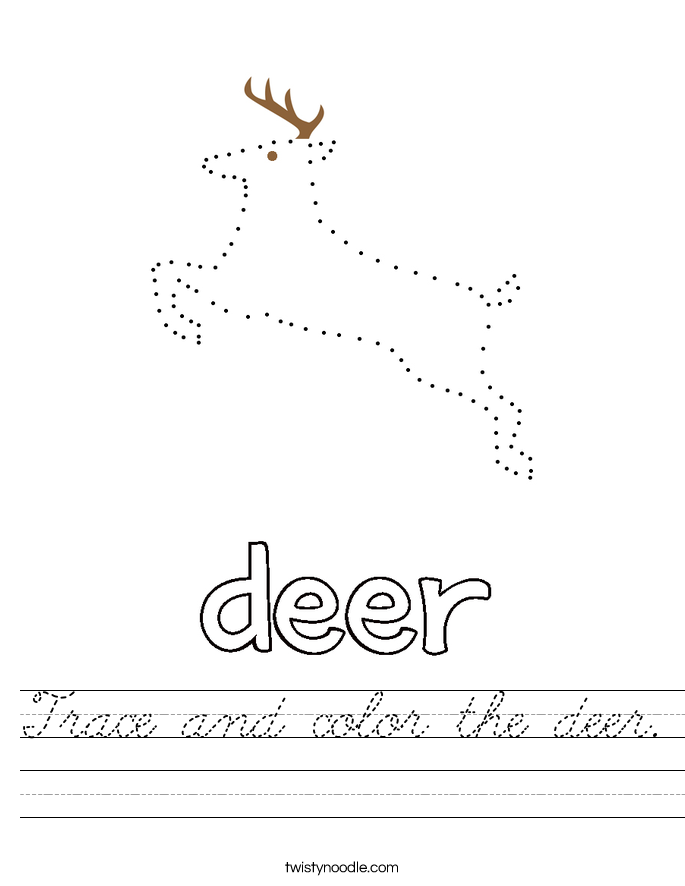 Trace and color the deer. Worksheet